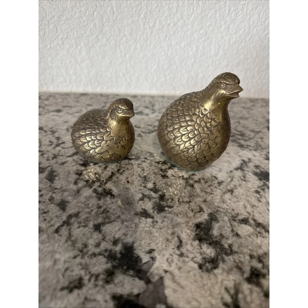Two Vintage Brass Quail Partridge Bird Figurines Mid Century